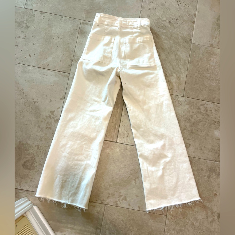 Zara high waist wide leg fringe hem white pants